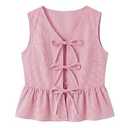 Avanova Women Tie Front Tank Tops Striped Peplum Blouse Red Small