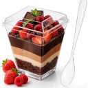 100 Pcs 5 oz Plastic mini Dessert Cups with Lids and Spoons Parfait Cups with Lids Yogurt and Appetizer dessert shooter cups for Party, Pudding, Ice Cream, Fruit, BPA Free Clear Recyclable.
