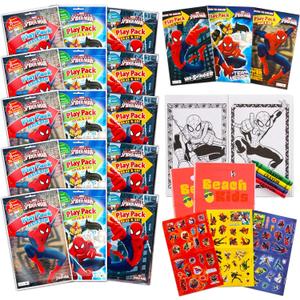 Set Of 15 Spiderman Play Packs Fun Party Favors Coloring Book Crayons Stickers Plus Loot Bags