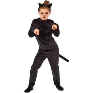 fun shack Black Cat Costume For Girls, Kids Black Kitty Cat Halloween Outfit, Cute Kitten Girl Dress Up Costume (Large)