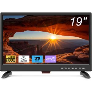 19 Inch Flat Screen TV Built in Digital ATSC Tuners, 1080p LED TV with HDMI VGA AV USB Port for Kitchen, Bedroom, RV, Caravan, Camping, Outdoor