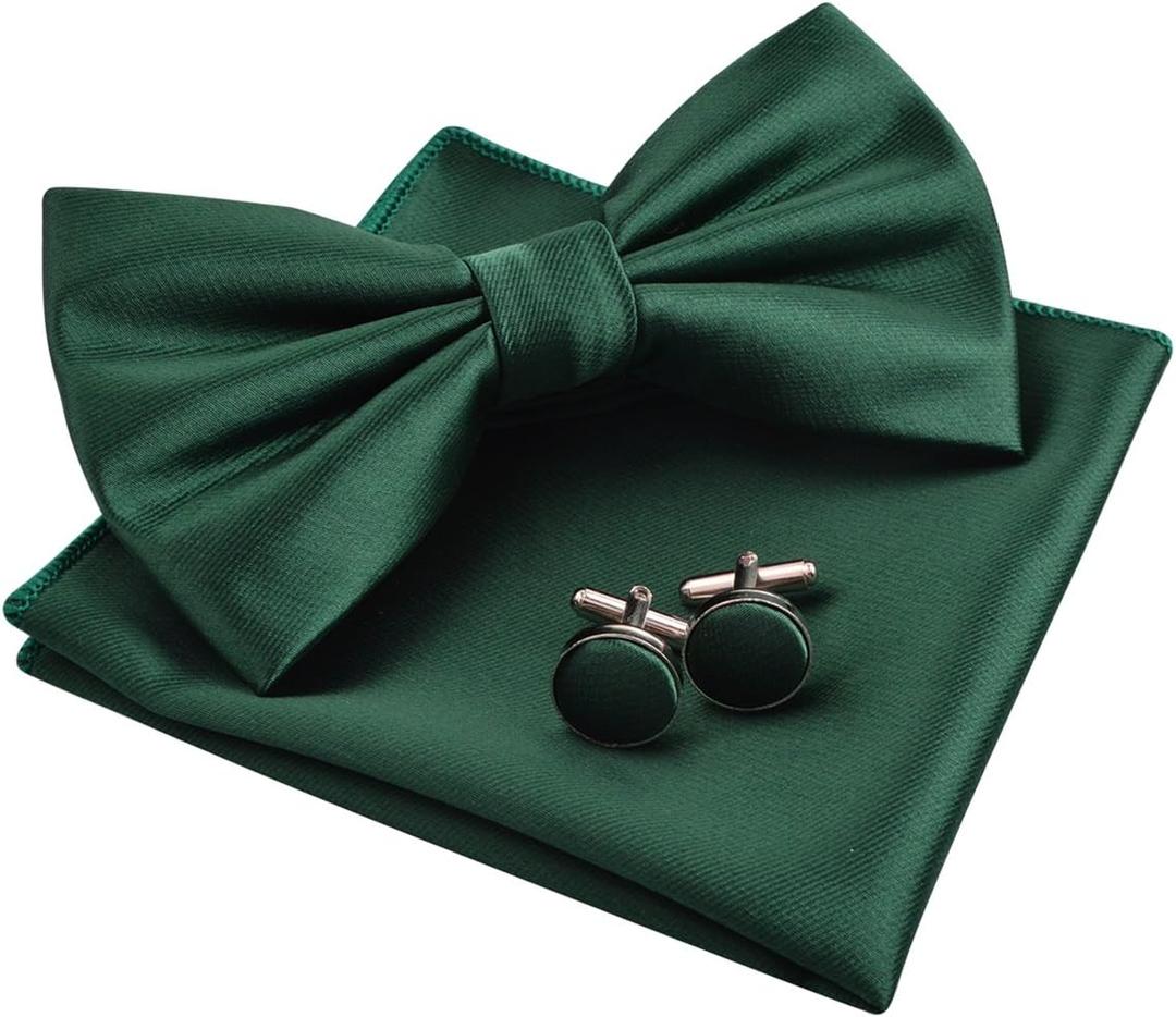 Alizeal Mens Tuxedo Bow Tie, Hanky and Cufflinks Set (#1-178-dark Green)