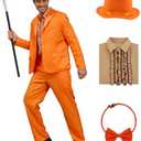 Harry and Lloyd Tuxedos Men's Fun Suit Dumber Orange Suit Dumb Blue Blazer Top Hat Bow Tie Halloween Cosplay Costume Size M