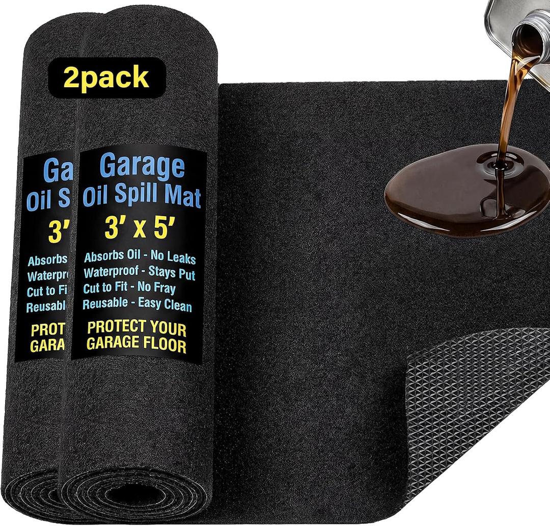 AHEONLAR Oil Spill Mat, 36" x 60" 2Pack Waterproof Garage Floor Mat, Durable Garage Floor Mats for Under Car, Oil Change Mat Easy to Clean, Washable Garage Mat Protect Floor from Spill & StainBlack