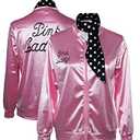 Lixinya Women's 50s Ladys Pink Satin Jacket Jacket with Neck Scarfs Halloween Cosplay Costume (S)