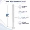 MOUNTWEST Aluminum Deck Railing Post, 42" White Top Mount Railing Post, 2.25" x 2.25" Powder-Coated Post for Deck, Porch, Patio, Fence & Outdoor Railings