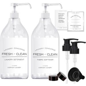 1/2 Gallon Laundry Detergent Dispenser Bottle - Refillable Fabric Softener Clear Pump Bottle - Liquid Soap Dispenser for Laundry Room Organization, BPA Free & PET Plastic - Pack of 2