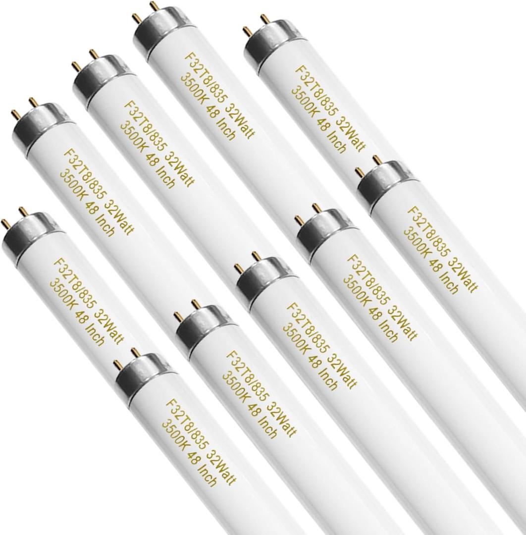 Konideke 10 Pack, F32T8/835 32W T8 Fluorescent Tube Light Bulb 48 Inch, 3500K Warm White, 4 Foot Fluorescent Bulbs, G13 Medium Bi-Pin Base