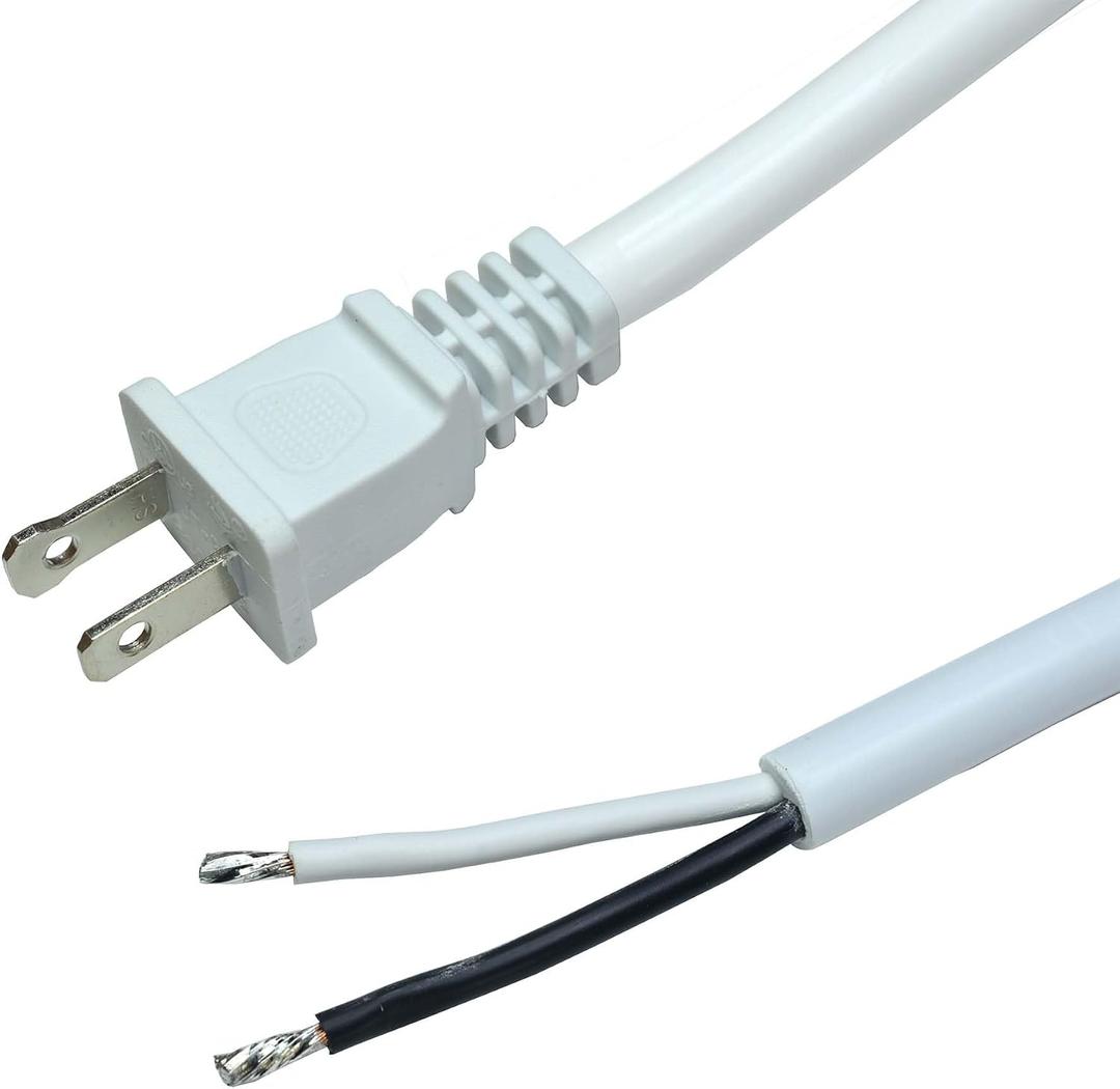 2 Prong Polarized 14 Gauge 6ft Power Cord, White | NEMA 1-15 Plug, SJTW 14AWG, 110V 115V 120V, Heavy Duty, For AC Appliance