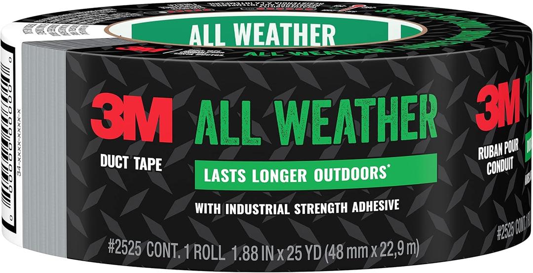 3M All Weather Duct Tape, 1.88 in x 25 yd, 1 Roll, UV/Water Resistant, Stands up to Heat, Sunlight, Rain, Sleet & Snow, Great for Patching, Reparing Outdoor Items and Reinforcing Tools (2525)