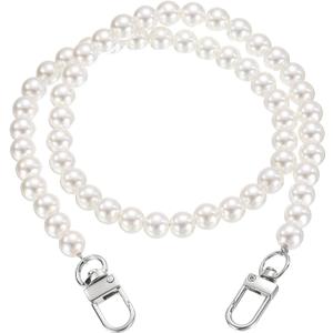 uxcell 2 Pcs Imitation Pearl Purse Strap, 23.6 Inch Handbag Purse Chain with Swivel Clasp Replacement Extender Bead for DIY Decorative Handbags Bags, Silver