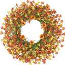 24 Inch Large Spring Wreaths for Front Door Daisy Wreath Easter Wreaths for Front Door Artificial Floral with Wild Floral for Farmhouse Porch Wall Living Room Home Decor-Orange