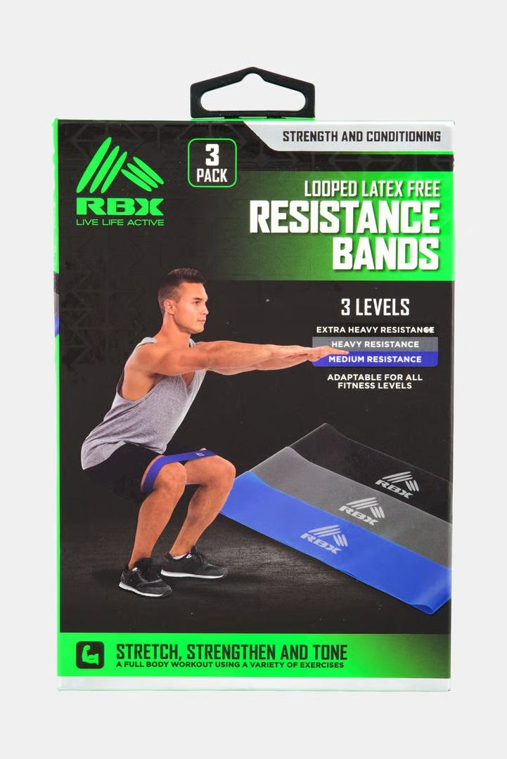 RBX Flat Latex Free Resistance Bands 3 Levels 3 Pack x 2