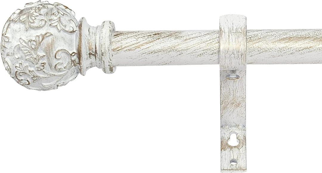 RYB HOME Small Window Curtain Rod Short, Easy Hanging Kitchen Drapery Rod with Mounting Set Ivy Pattern Ball Finials for Living Room Bedroom Bathroom, 28 to 48", White, 1 inch Diameter