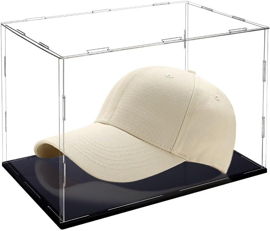 AHANDMAKER Acrylic Hat Display Case Clear Baseball Holder Dustproof Display Box with Black Base, Display Case Cube for Action Figures, Baseball, Cabinet Protection Storage, 12x8x8 Inch