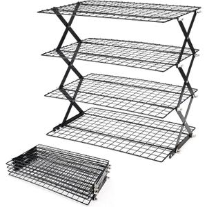 2/3/4-Tier collapsible cooling rack for baking,Folding Cooling Grid,Adjustable Stackable Roasting Cooking Drying Wire Cooling Rack for Cookies Baking (Black)