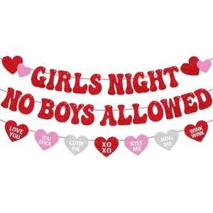 Happy Galentine's Day Decorations Girls Night No Boy Allowed Banner Valentines Day Be My Galentine Decor Girls Women Gal Pals Party Glitter Supplies
