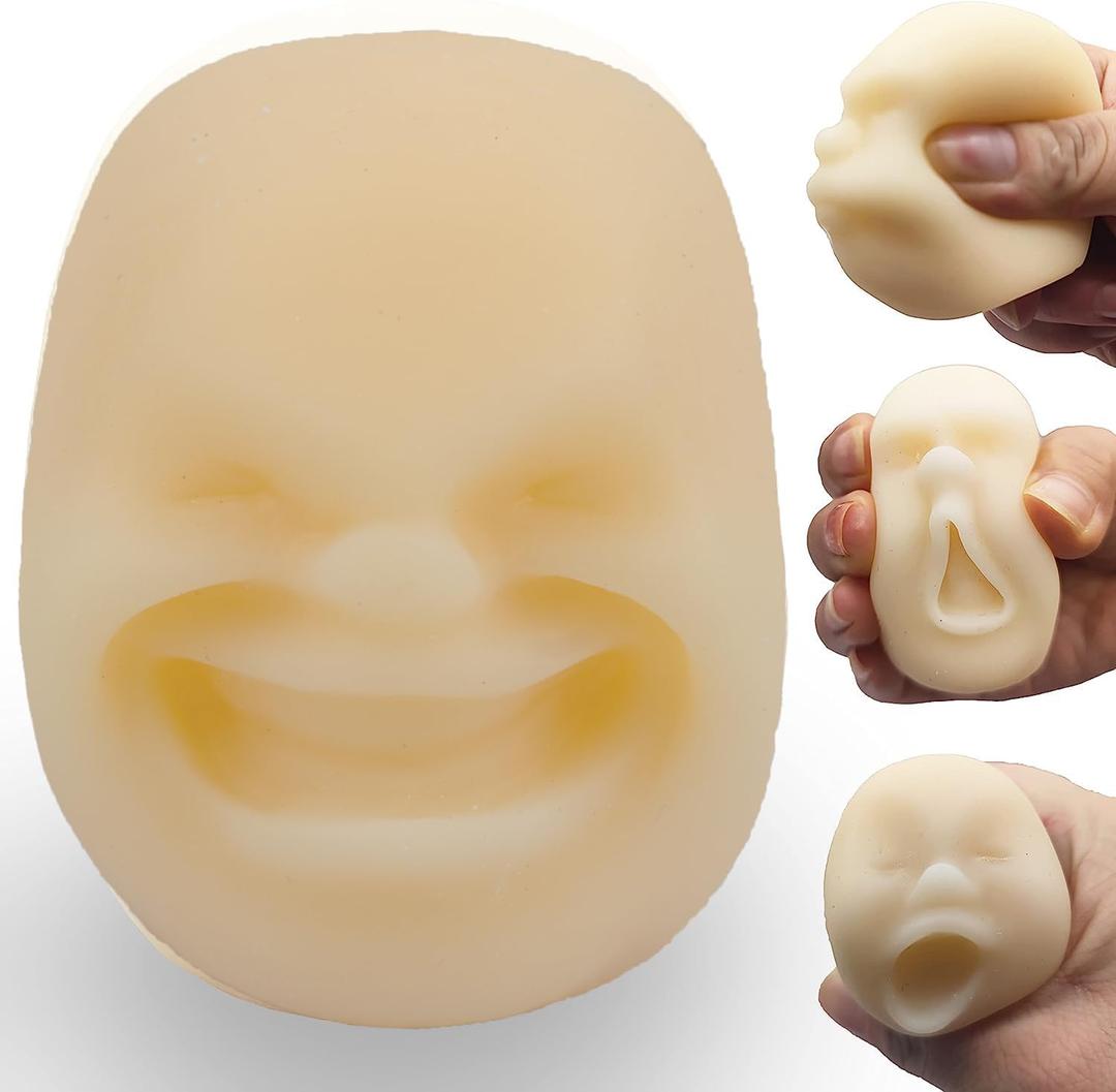 Squishy Fidget Sensory Stress Human face Toy for Adults Teens Kids,Decompression Anxiety Relief Toy,Funny Gift for Birthday,Christmas,Stocking Stuffer Gift (White, Happy)