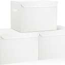 Bagnizer Large 17" 42 Quarts Collapsible Stackable Storage Bins with Lids [3-Pack] Foldable Fabric Linen Storage Boxes Cube, Closet Organizer Baskets with Label (16.7 x 12 x 12, White)
