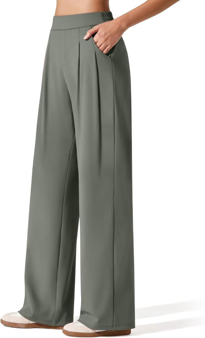 G4Free Dress Pants Women High Waist Stretchy Straight Leg Office Pants Business Casual Trousers for Daily Travel Outfits (Gray Sage,M,Regular) (Green)
