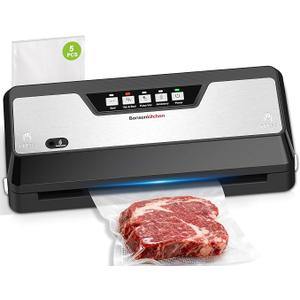 Bonsenkitchen Vacuum Sealer Machine, Built-in Cutter | Multifunctional Food Sealer for Sous Vide & Meal Prep, 5 Pre-Cut Bags, Black