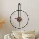 DRELIFAM Modern Wall Clock Large Wall Clocks with Walnut Dial Silent Non-Ticking for Living Room Home Decor Bedroom Kitchen Office 17.8''× 24.4'' (Black, Medium)