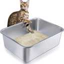 Stainless Steel Cat Litter Box - Large Metal High-Sided Litter Pan for Cats, Rabbits, and Pets, Non-Stick, Odor-Free, Easy to Clean, Splash-Proof, Sturdy and Durable Indoor Cat Toilet Supplies (23.6" L x 15.8" W x 6" H)