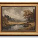 Vintage Gold Framed Wall Art Fall Forest Lake Landscape Painting Wall Decor, Size: 10"L x 8"W