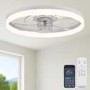 Fszdorj 23.6'' Ceiling Fan with Light, Upgraded Low Profile Fan, Flush Mount Ceiling Fan, 6 Speeds, Dimmable LED, App & Remote Control, Quiet DC Motor, for Bedroom, Living Room, F115 White