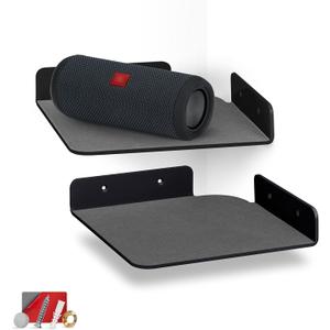 BRAINWAVZ 2-Pack 8 Corner Floating Shelf for Speakers, Books, Decor, Plants, Cameras, Photos, Kitchen, Bathroom, Routers & More Universal Small Holder Acrylic Wall Shelves (Black)