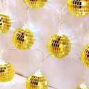 BBTO LED Disco Ball String Light Battery Powered Mirror Balls Ornaments for Outside Backyard Porch 70s 80s Disco Party Supplies(1.57 Inch, Gold)