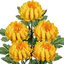 Hollyone 5Pcs Fake Mums Flowers Yellow Artificial Chrysanthemum Flowers Silk 22.8inch Long Stem Floral Arrangements Bouquets Faux Spider Mum Flower Pincushion Flower Bush Spring Home Decor