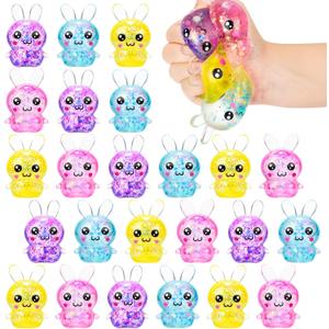 Halloscume 24 Pcs Bunny Squeeze Stress Balls Built-in Sequins Glitter Mental Health Month Basket Stuffers Slow Rising Fidget Bunny Balls Stress Relief for Easter Party Favor Birthday Rabbits Gift