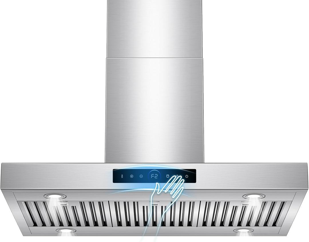 36 inch Island Range Hood Ceiling Mount 1200 CFM with 4-Speed Gesture Sensing & Touch Control, Ducted/Ductless Stainless Steel Kitchen Stove Vent Hoods with 4 LED Lights, Timer,Dishwasher-Safe Filters