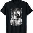 Acoustic Guitar, Vintage, Distressed, Rock & Roll Music. T-Shirt (Small, Black)