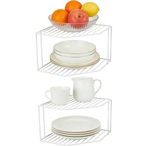 2Pcs 2-Tier Corner Stackable Organizer Shelf - Cabinet Storage Shelf Rack, ShelvesKitchen Counter and Cabinet Shelf, Storage Rack Organizer for Kitchen(White)