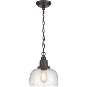 EAPUDUN 1-Pack Farmhouse Pendant Light, 1-Light Industrial Hanging Light Fixture with 9.3" Round Seeded Glass Shade, Dark Bronze Finish, Vintage Ceiling Lighting for Kitchen Island & Dining Room