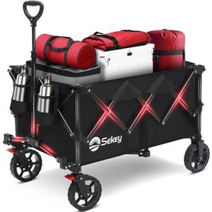 Sekey Collapsible Foldable Wagon with 330lbs Weight Capacity, Heavy Duty Folding Wagon Cart with Big All-Terrain Wheels & Drink Holders. Black