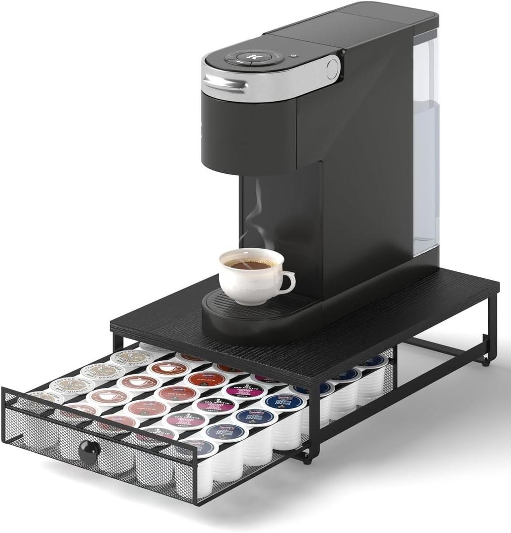 Sedegn Coffee Pod Holder Counter Coffee Vertuo Capsules Storage Organizer with Sliding Drawer Compatible For 35 KCup Pods No Assembly Needed Black