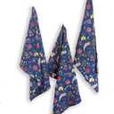 AVKA Studio 100% Cotton Decorative Kitchen Towels- Set of 3 Dishcloths- 19 x 27 inches- Blue Floral Kitchen Towels- Absorbant Kitchen Dish Towel for Dryng Dishes- Indian Block Print Cute Tea Towels