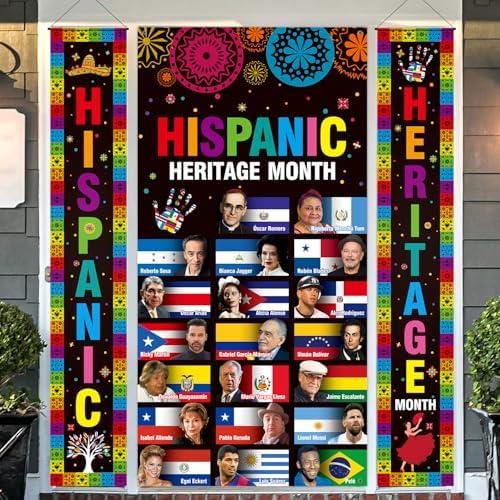 Hispanic Heritage Month Decorations Porch Sign Door Cover,Hispanic Heritage Month Banner Door Decorations Inspirational Spanish Hispanic Heritage Month for Classroom Office Home 2pack