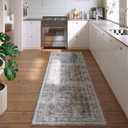 Runner Rug Hallway Runner Rug Washable Kitchen Runner Rugs with Rubber Backing 2'6''x8' 100% Polyester Vintage Rug for Entryway Indoor, Kitchen, Laundry, Bedroom (Grey and Brown)