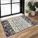 KUTA Moroccan Area Rugs 2x3, Black Navy Blue Entryway Rug Non-Slip Washable Small Indoor Door Mat, Ultra Soft Print Vintage Geometric Low-Pile Floor Carpet for Entrance, Kitchen