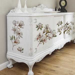 Vintage Floral UV DTF Stickers Rub on Transfers for Furniture 11.42"x53.15", Magnolia Theme