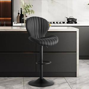 Bar Stools with Back 1-Piece Set, 360 Swivel Adjustable Height (23.6-33.5") Counter Stools, PU Leather Upholstered with High-Density Foam, Sunray Design Metal Base for Kitchen Island (Black)