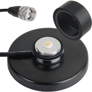 NMO Antenna Mount Magnetic Base 90mm with PL259 Male Connector, 16.4FT/5 Meters Coaxial Cable, Dust Cover Cap for HF VHF UHF NMO GMRS Mobile Car Truck CB Ham Radio Antenna