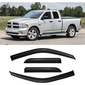 Rain Guards for 2009-2018 Dodge Ram 1500 Quad Cab/Extended Cab, Window Visor Shields Vent Deflector Shade Wind Dark Smoke for 19-24 Ram 1500 Classic Quad Cab, 4PCS, Out-Channel