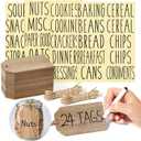 24 Pack Natural Wooden Hanging Tags 4.33x2.5 Inches - Includes 40 Black Preprinted Labels, & String - Hanging Labels for Kitchen and Pantry Storage Organization