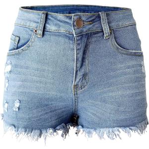 Aodrusa Womens Ripped Denim Shorts Mid Rise Body Enhancing Curvy Cutoff Distressed Jeans (6-8, Light Blue)