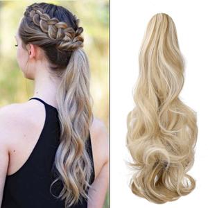 Claw Clip Ponytail Extension 18" Clip in Wavy Ponytail Hair Extensions Long Pony Tails for Women Extensions Ash Blonde Mix Light Bleach Blonde Wave Hairpiece